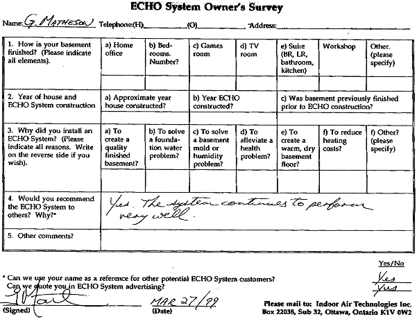 Testimonial - G. Mattheson (1999)
